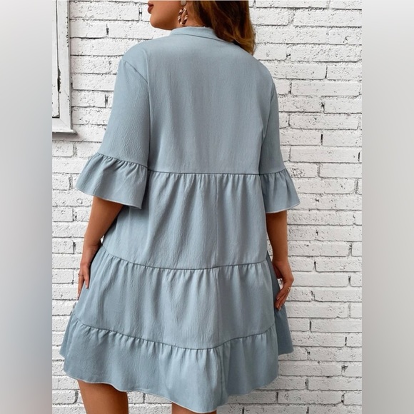 Plus Flounce Sleeve Ruffle Hem Smock Dress - Picture 2 of 4